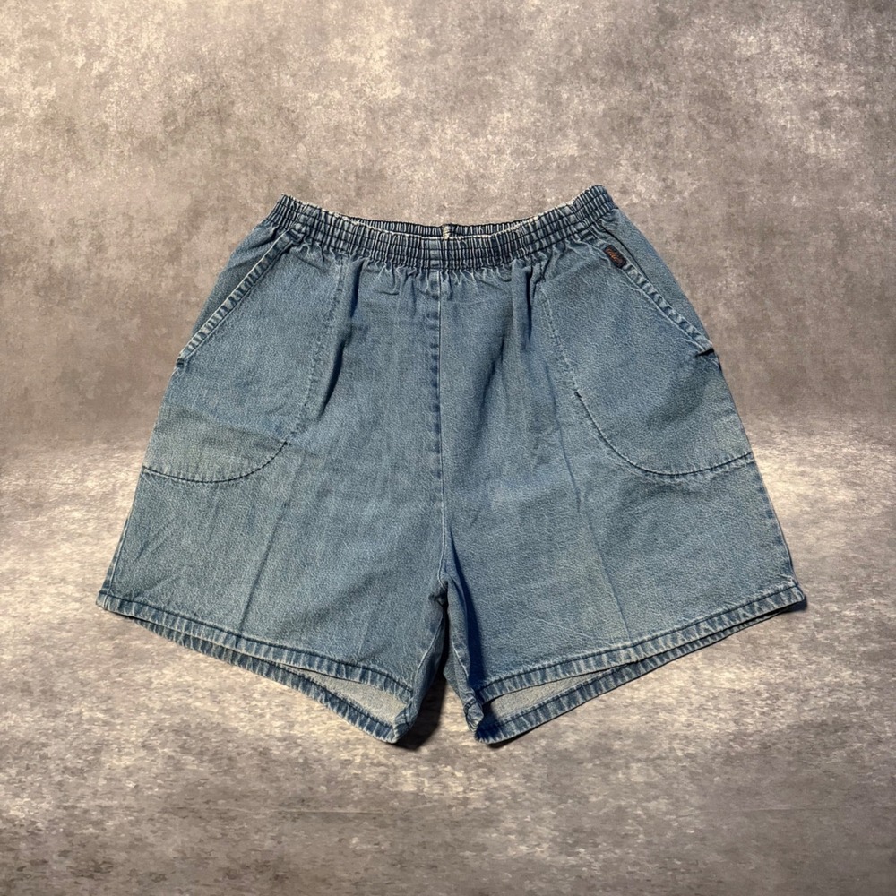 VTG 90s Chic Denim Shorts Womens L Blue Elastic Waist High Rise Mom Jorts USA